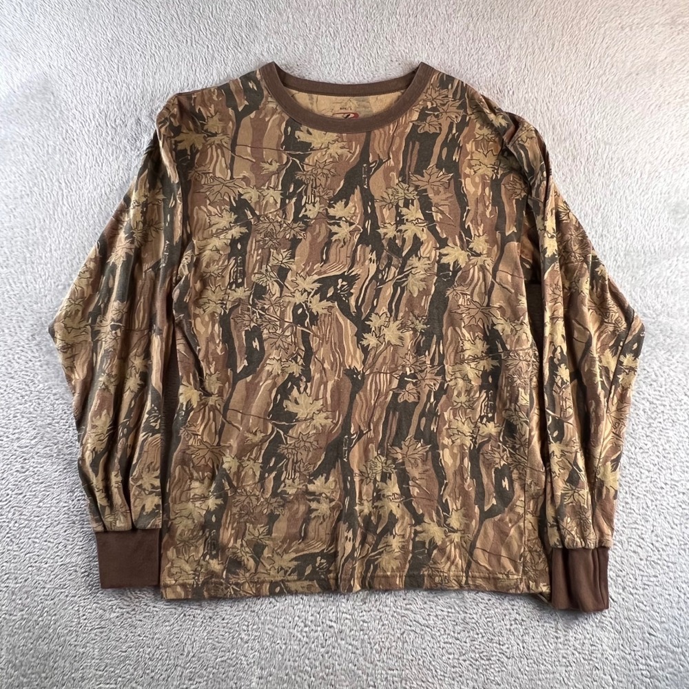 VTG Rothco Camouflage Long Sleeve T-Shirt Mens L Brown Smoky Branch Camo